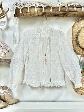 Cottagecore Eyelet Peasant boho ruffled Blouse shabby chic prairie Country vibe